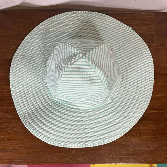Mint Green & White Striped Wide Brim Sun Hat Beach Summer Protection Foldable - Picture 2 of 8